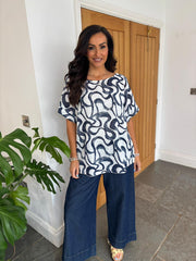 Navy Swirl Print Top June