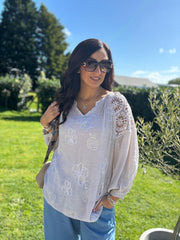 Stone Crochet Shoulder Detail Top Wrenley