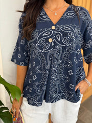 Navy Paisley Bubble Cotton Top Quinley