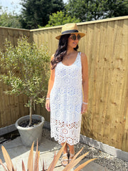 White Multi Pattern Crochet Dress Oakley