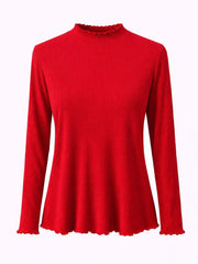 Red Ribbed Flute Neck Top Charlotte