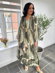 Khaki Patterned Maxi Dress Bea
