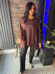 Chocolate Ruch Sequin Detail Top Avril