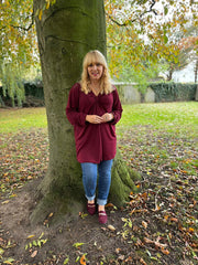 Wine Gathered V Neck Top Elsie