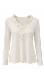 White Ruffle Detail Top Jeanelle