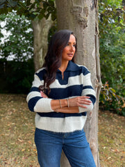 Navy Stripe Collared Knit Anita