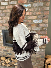Chocolate Fringed Stripe Knit Toni