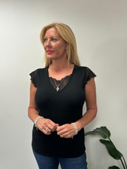 Black Ribbed Lace Detail Top Amelia