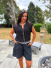 Black Eyelet Crochet Sleeveless Jacket Sharon