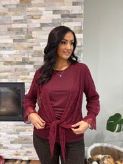 Wine Lace Tie Front Shrug Rachel