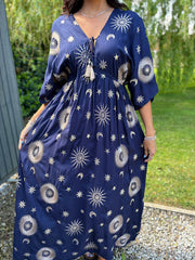 Navy Sunburst Kaftan Dress Jolene