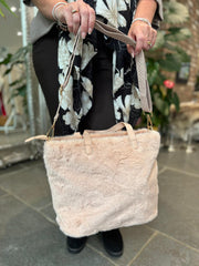 Rose Fluffy & Faux Leather Tote Bag