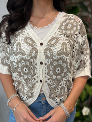 Mocha Batwing Crochet Cardi Opal