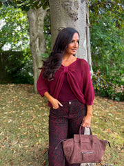 Wine Gathered Loose Knit Paige