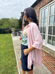 Pink Bubble Cotton Crochet Hem Blouse Jo