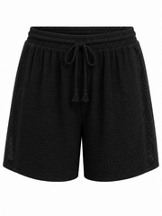 Black Net Detail Bubble Cotton Shorts
