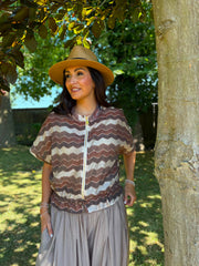 Chocolate Zig Zag Short Sleeve Bomber Angie