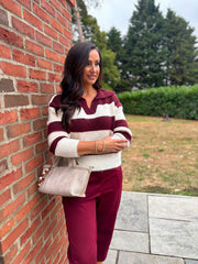 Wine Stripe Collared Knit Anita