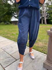 Navy Mesh Detail Barrel Leg Trousers Parker