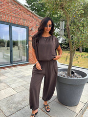 Chocolate Two Piece Trouser Set Sara
