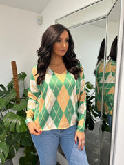 Green Argyle Knit Top Georgia