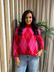 Lipstick Argyle Pattern Knit Jumper Meredith