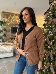 Camel Leopard Bow Cardi Georgina
