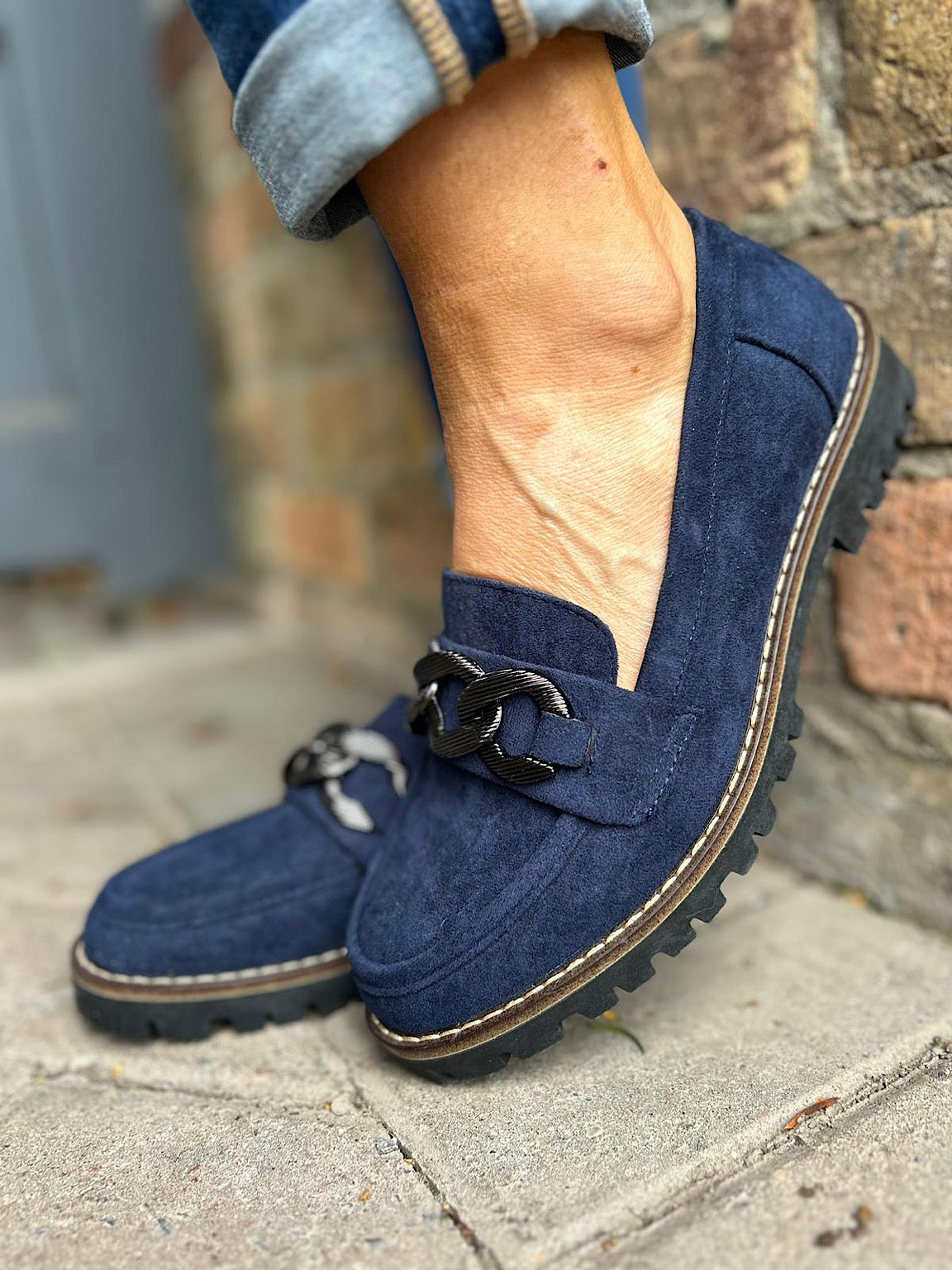 Navy Suede Style Chain Loafers Tillett s