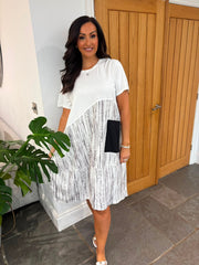 White Half Grain Stripe Pocket Dress Amelia