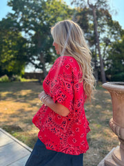 Red Bubble Cotton Paisley Top Kimberly