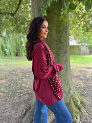 Wine Fringed Neck Top Donna