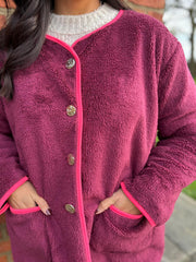 Wine Fleece Button Jacket Farah