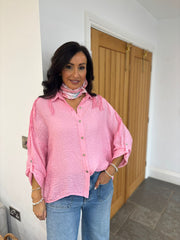 Pink Fringed Button Sleeve Shirt Tanya