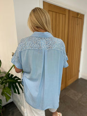 Denim Sequin Lace Detail Blouse Jan
