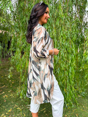 Stone Leaf Sketch Longline Shirt Polly