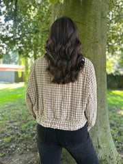 Stone Quilted Check Zip Bomber Jacket