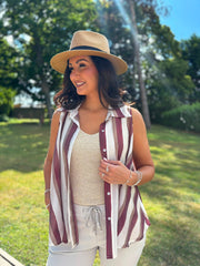 Wine Striped Sleeveless Blouse Lola