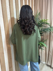 Khaki Gathered Cowl Neck Top Harper