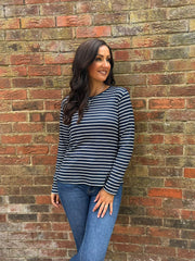 Navy Striped Super Soft Round Neck