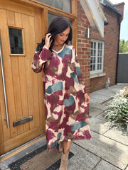 Wine Watercolour Shimmer Dress Freya