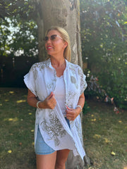 White Mocha Coral Print Blouse Stacey