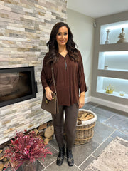 Chocolate Diamante Zip Top Trisha