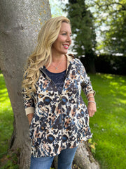 Navy Brushed Leopard Jacket Simone
