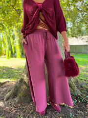 Wine Wide Leg Pull on Silvia Trousers