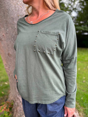 Khaki Stud Pocket Top Serena