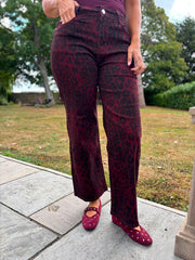 Wine Leopard Wide Leg Jeans