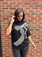 Black Striped Bow Knit Ophelia