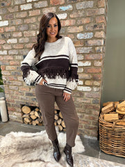 Chocolate Fringed Stripe Knit Toni