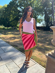 Green Striped Wrap Skirt