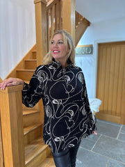 Black Swirl Collared Knit Daphne